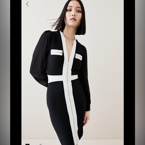 Karen Millen black & white bandage dress with chiffon sleeves. Zip front size XS